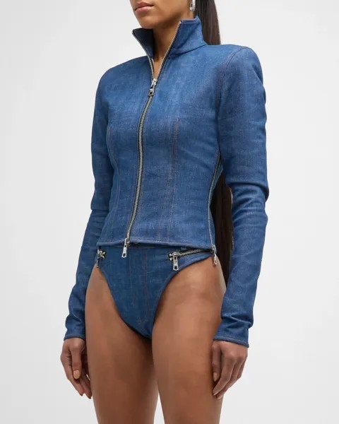 Джинсовая куртка на молнии LaQuan Smith, цвет Dark Blue