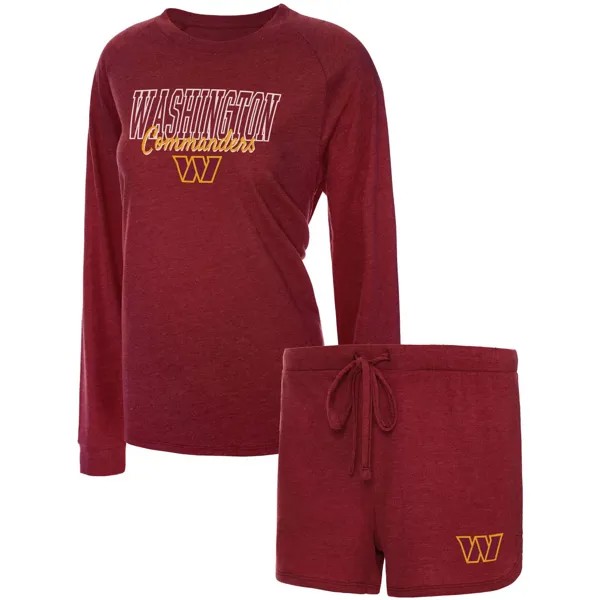 Женский спортивный бордовый комплект «Вашингтон» по футболу «Вашингтон», вязаный топ реглан с длинными рукавами и шорты, комплект для сна
