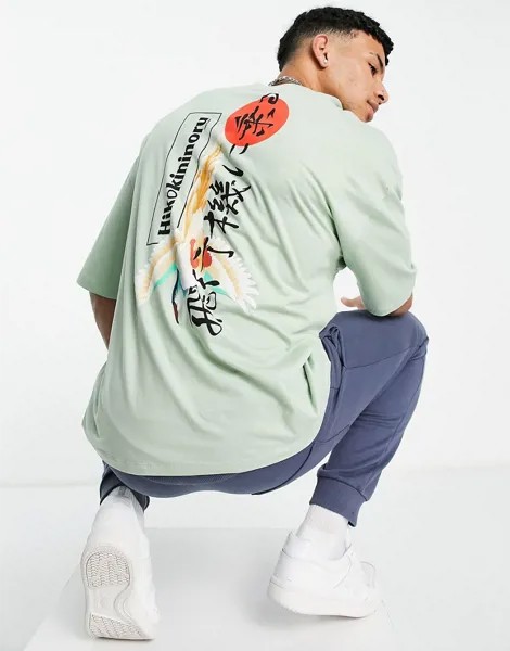 Светло-зеленая oversized-футболка с принтом на спине ASOS DESIGN-Зеленый цвет
