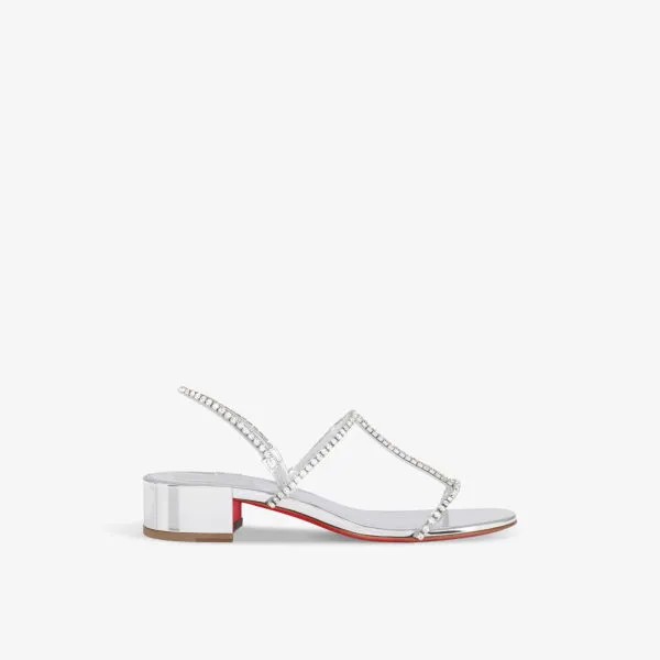 Простые босоножки Queenie 25 на каблуке, украшенные кристаллами Christian Louboutin, серебряный