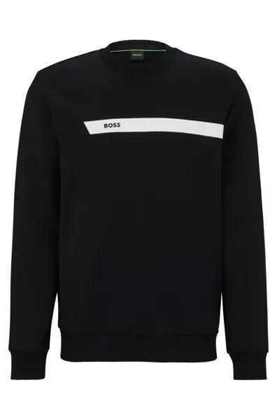 Свитшот Boss Cotton-blend With Graphic Logo Stripe, хаки/светло-зеленый