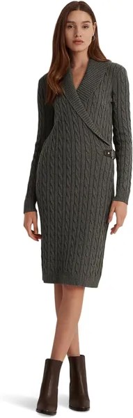 Платье-свитер косой вязки с пряжкой и отделкой LAUREN Ralph Lauren, цвет Modern Grey Heather