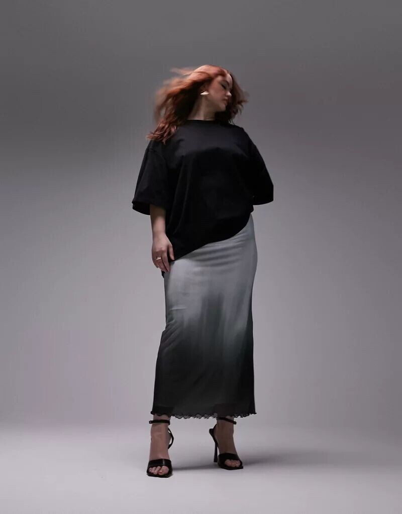 Черно-белая юбка миди из сетки с градиентом Topshop Curve