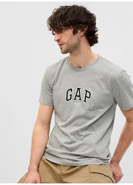 Серая мужская футболка с круглым вырезом и вышивкой Gap