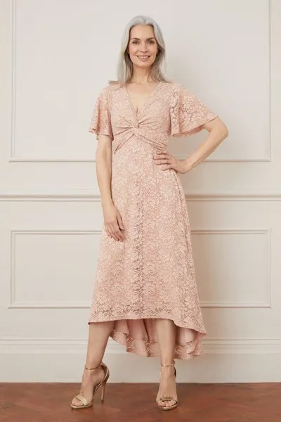 Кружевное платье миди с рукавами ангела Wallis, розовый