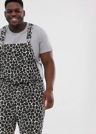 Джинсовый облегающий комбинезон с шортами и леопардовым принтом ASOS DESIGN Plus-Зеленый