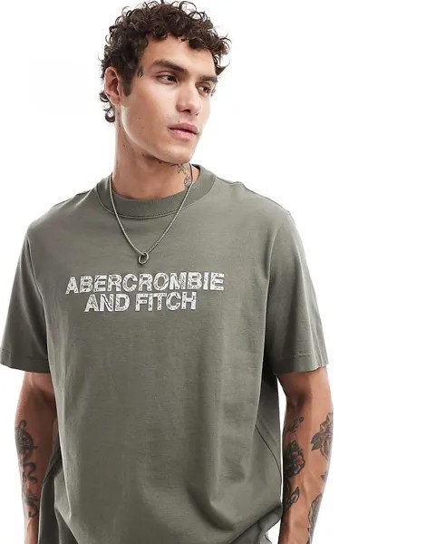 Abercrombie & Fitch – Оливково-зеленая футболка оверсайз с логотипом