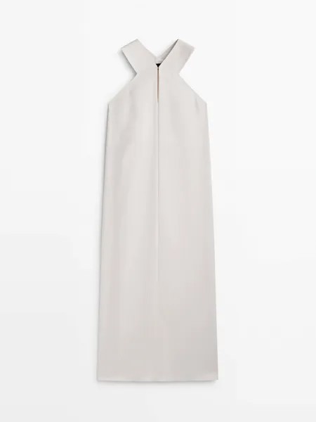 Платье Massimo Dutti Halter Neck Midi, кремовый