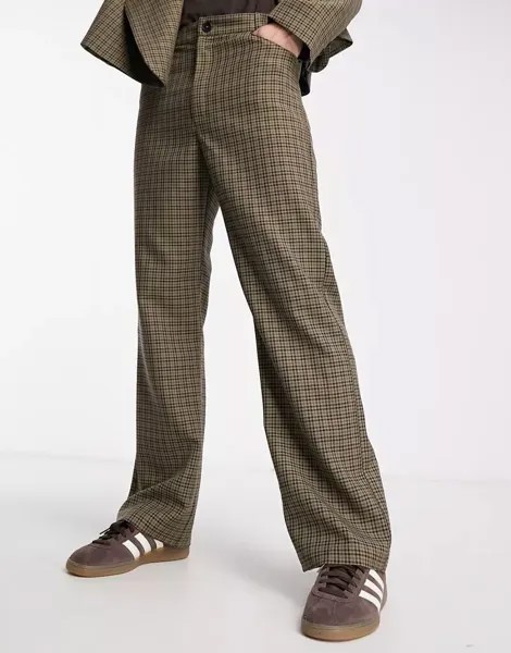 COLLUSION – узкие элегантные брюки в клетку коричневого цвета и цвета хаки, комбинированная модель