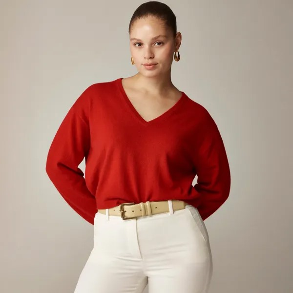 Кашемировый свободный укороченный свитер с V-образным вырезом J.Crew, красный
