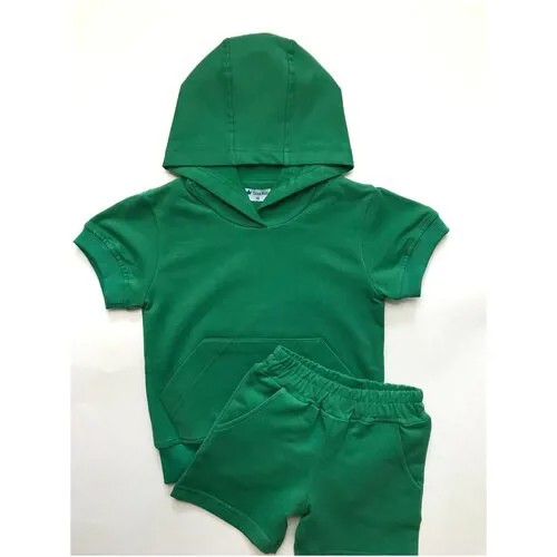 Комплект Diva Kids: футболка с капюшоном и шорты, 92 размер, зеленый, футер/ Спортивный костюм