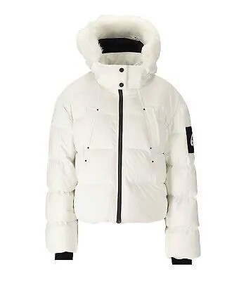 Moose Knuckles Eton White Short Hooded Down Jacket Woman