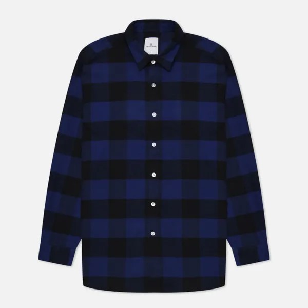 Мужская рубашка uniform experiment Baggy Logo Regular Collar Flannel Block Check синий, S