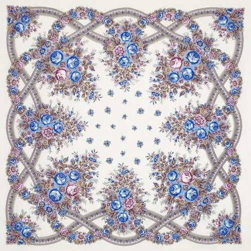 Платок Павловопосадская платочная мануфактура,146х146 см, синий, бордовый