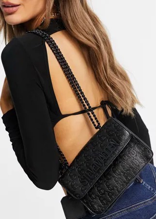 Черная сумка через плечо с цепочкой, монограммой и логотипом Steve Madden Bcoal-Черный цвет