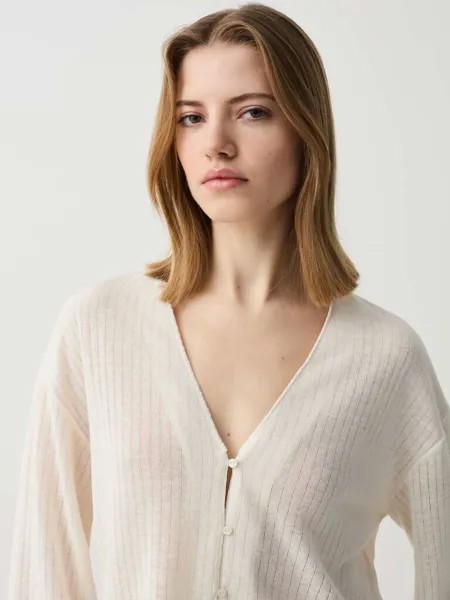 Кардиган в рубчик с v-образным вырезом Ovs, цвет cream white