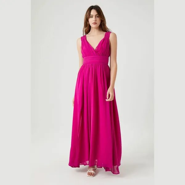 Платье Forever 21 Shirred Sleeveless Maxi, фуксия