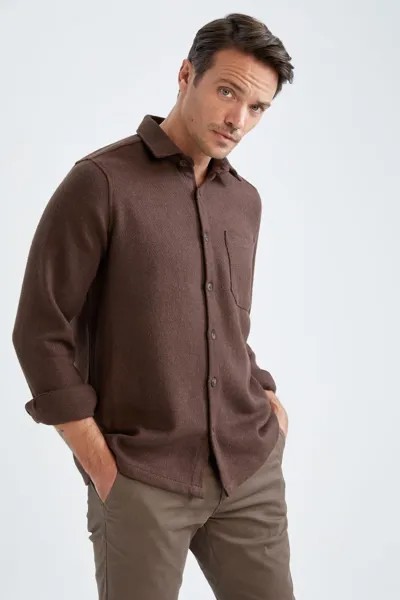 Рубашка Lumberjack с длинными рукавами и воротником-поло стандартного кроя DeFacto, коричневый