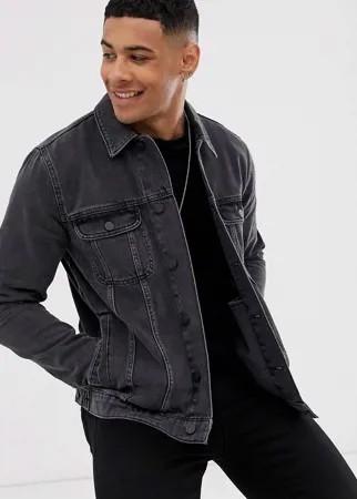 Выбеленная черная джинсовая куртка классического кроя ASOS DESIGN-Черный