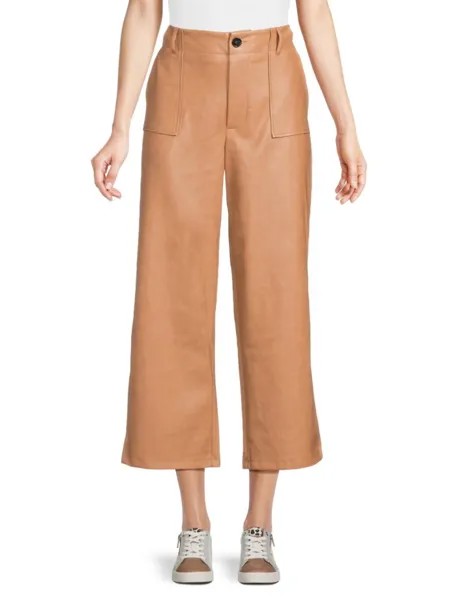 Укороченные расклешенные брюки из искусственной кожи Avec Les Filles, цвет Camel