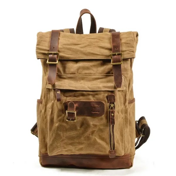 Рюкзак для ноутбука 15 дюймов, мужской Холщовый кожаный студенческий Школьный рюкзак, Европейский Винтажный водонепроницаемый рыцарь, мото...