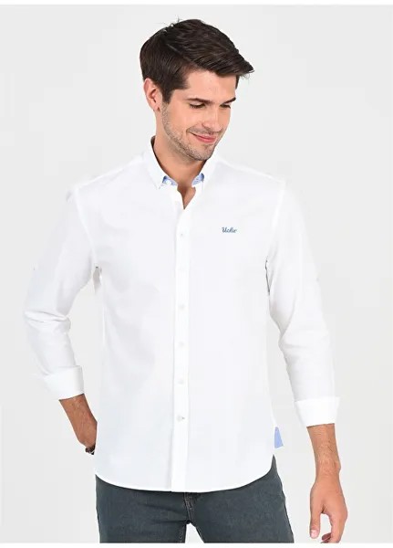 Стандартный крой, однотонная белая мужская рубашка Ucla