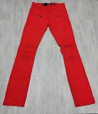 Красные рваные джинсы Makobi с кодировкой Rochester