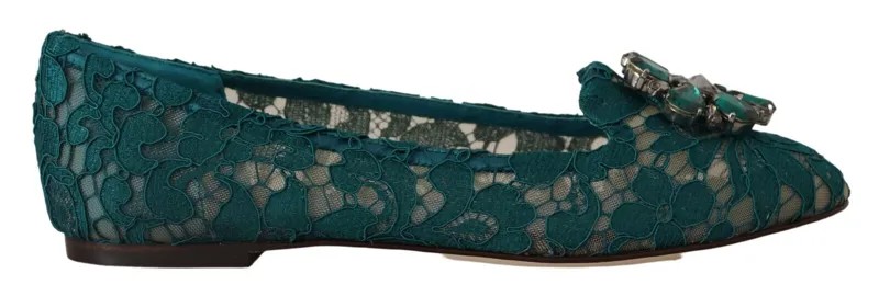 DOLCE - GABBANA Обувь Мокасины Зеленые кружевные туфли на плоской подошве с кристаллами EU38 / US7,5 Рекомендуемая розничная цена 900 долларов США