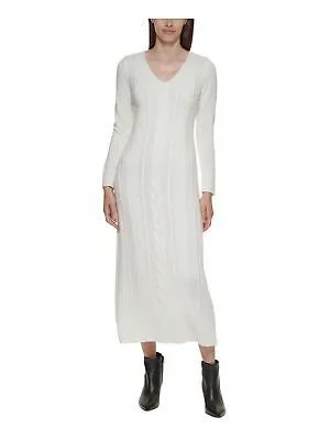 CALVIN KLEIN Женское белое текстурированное платье макси с длинными рукавами и V-образным вырезом XL