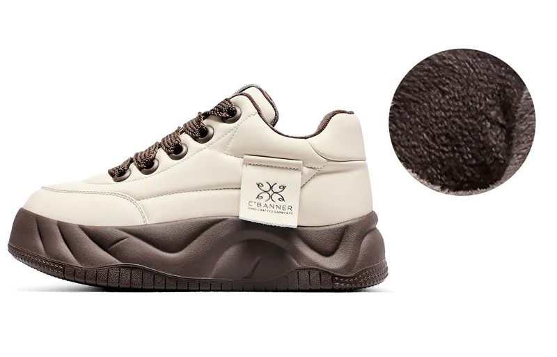Кроссовки C°BANNER Lifestyle Shoes Women's Low-top Light Coffee, цвет Rice coffee color with fleece