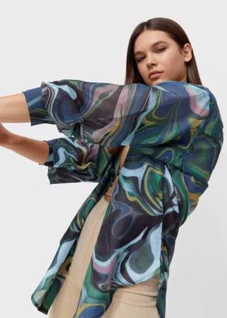 Stradivarius Рубашка Свободного Кроя Морской Синий S