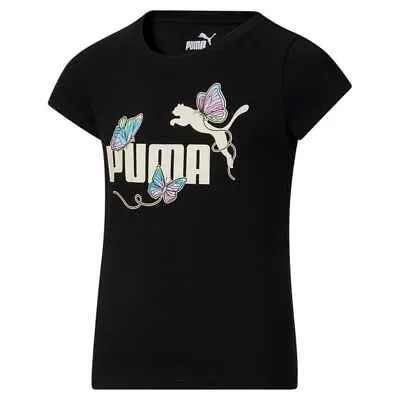 Футболка с короткими рукавами и круглым вырезом Puma Butterfly, черная повседневная футболка для молодых девушек