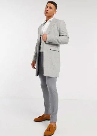 Серое пальто с добавлением шерсти с узором «в елочку» Gianni Feraud-Серый