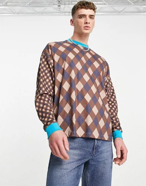 Oversized-лонгслив в комбинированную клетку ASOS DESIGN-Разноцветный