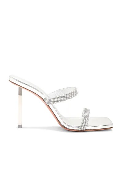 Мюли Amina Muaddi Rih Mirror, цвет Silver & White Crystal Mesh