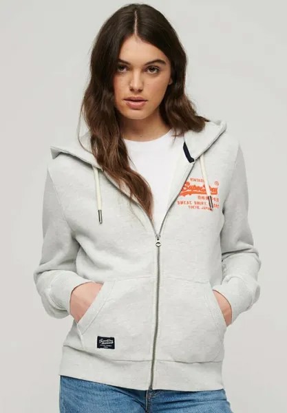 Толстовка с кремальерой Superdry NEON VINTAGE LOGO ZIP, цвет glacier grey marl