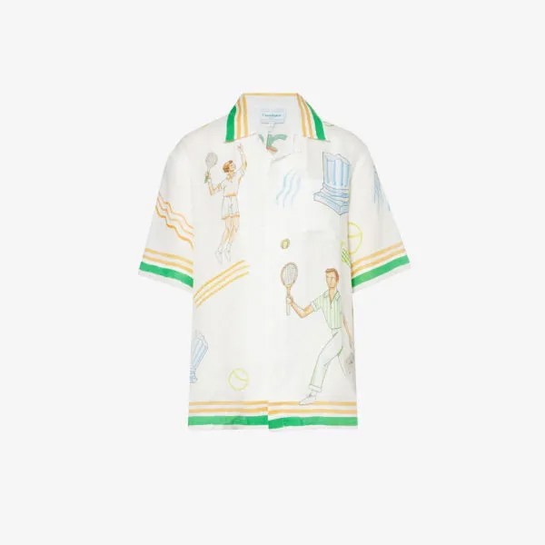 Льняная рубашка с теннисным принтом Casablanca, цвет tennis club icon