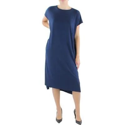 Женское темно-синее повседневное платье-футболка с круглым вырезом Eileen Fisher L BHFO 0159