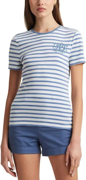 Футболка LAUREN Ralph Lauren Striped Stretch Cotton Crew Neck Tee, цвет White/Pale Azure