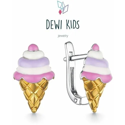 Серьги Dewi, серебро, 925 проба, золочение, родирование, размер/диаметр 16 мм, длина 10 см, розовый, белый
