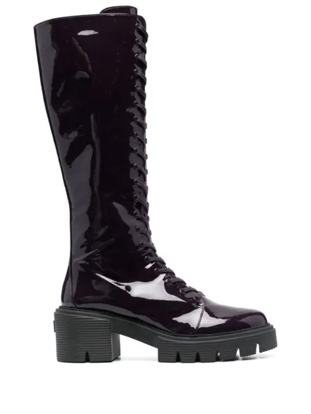 Stuart Weitzman лакированные сапоги на шнуровке, фиолетовый