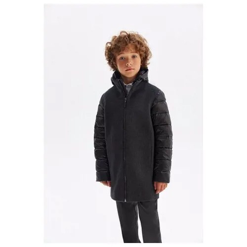 Шерстяное пальто с комбинацией фактур, Silver Spoon School, SUFSB-126-10212-804, Размер 122, Цвет Серый