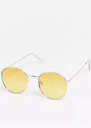 Серебристые круглые солнцезащитные очки с желтыми стеклами Topman-Золотой
