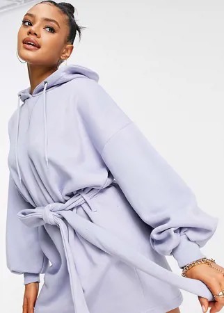 Сиреневое платье-свитшот в стиле oversized с капюшоном и поясом Missguided-Фиолетовый цвет