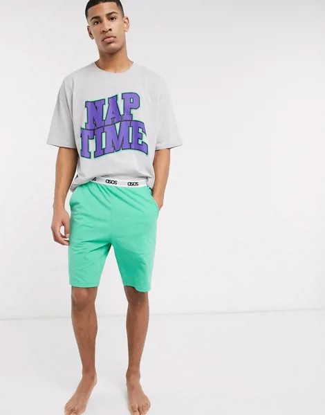 Серая меланжевая пижама с шортами и футболкой ASOS DESIGN-Мульти