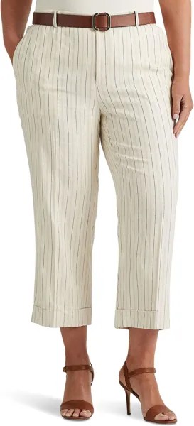 Широкие укороченные брюки из твила в полоску больших размеров LAUREN Ralph Lauren, цвет Cream/French Navy
