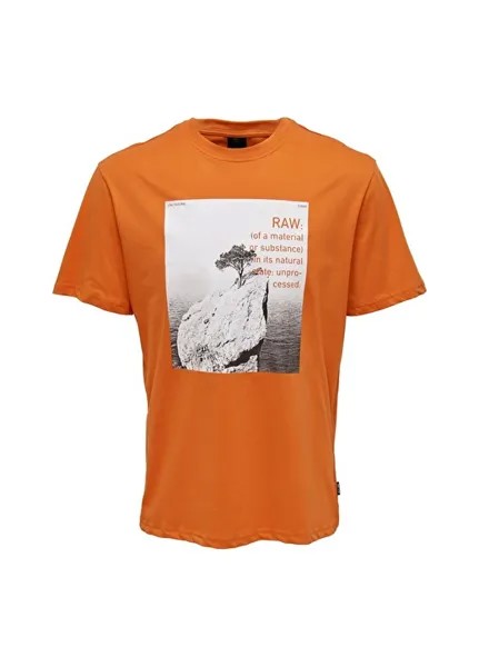 Оранжевая мужская футболка с круглым вырезом и принтом Only & Sons