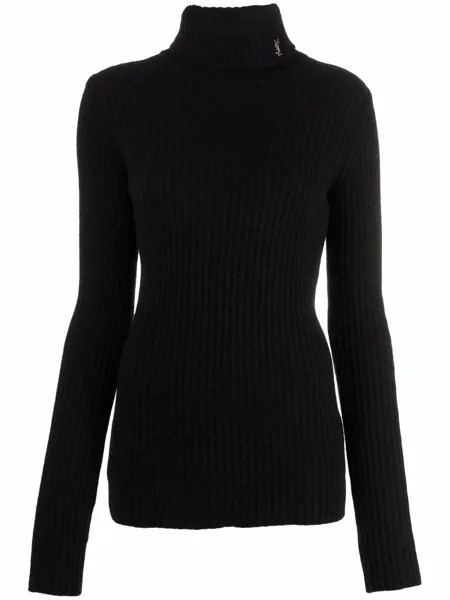 Saint Laurent джемпер в рубчик с высоким воротником