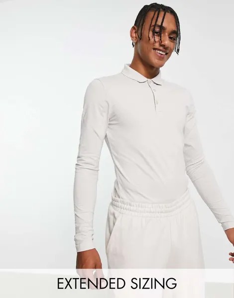Светлое облегающее трикотажное поло с длинными рукавами ASOS DESIGN-Белый