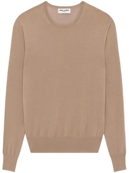 Saint Laurent crew-neck fine-knit jumper, коричневый